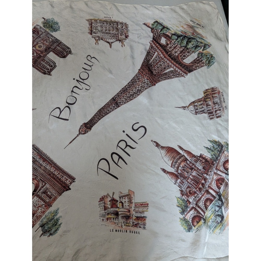 Vintage 30x30 Paris Souvenir Scarf - Large Mid-Century French Landmark Scarf MCM - Picture 5 of 12
